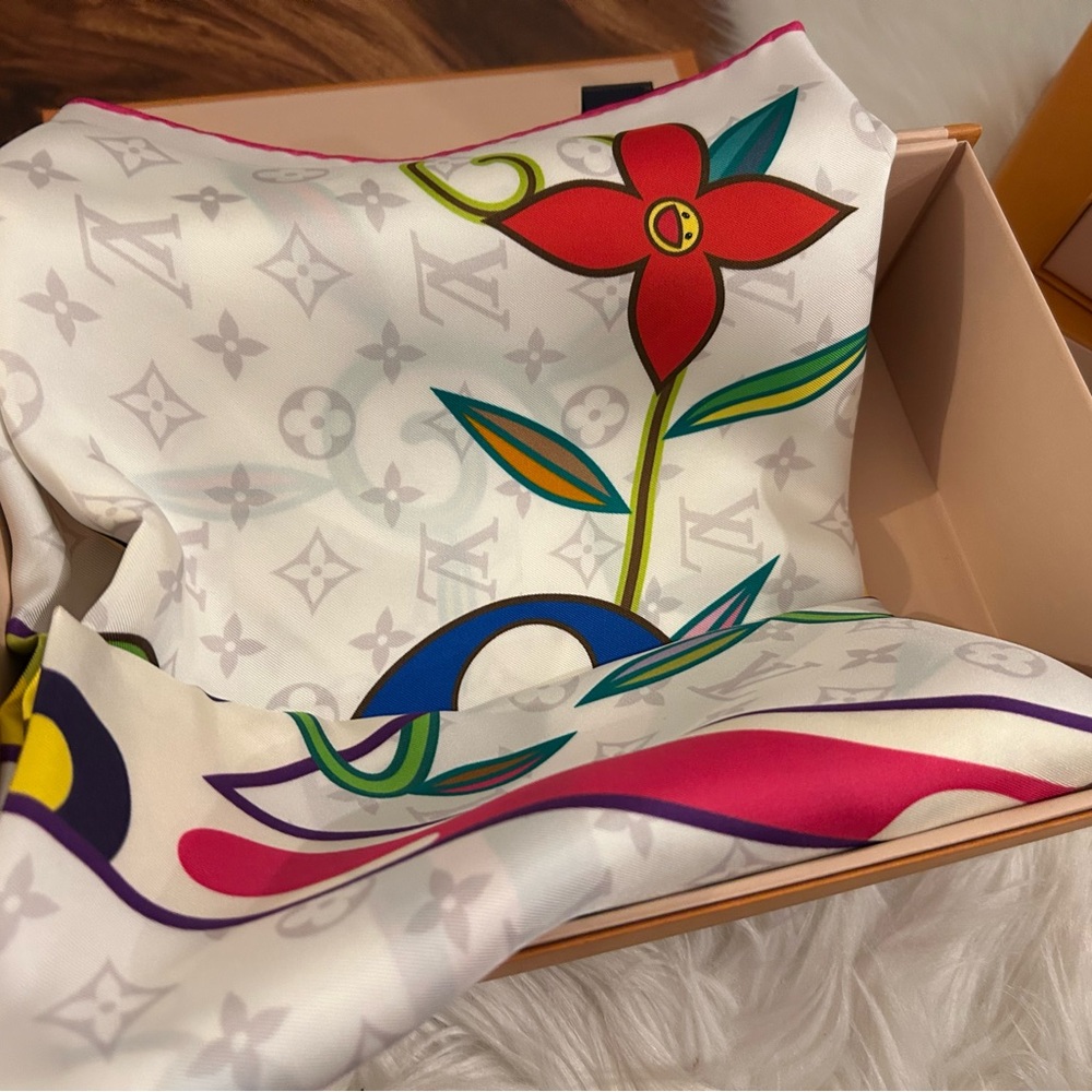 LV x TM monogram super flat silk scarf square 90